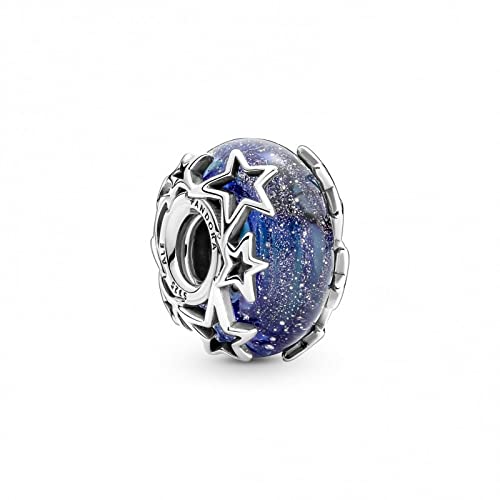 PANDORA Charm Murano-Glas Moments 'Sterne' Silber, blau 790015C00
