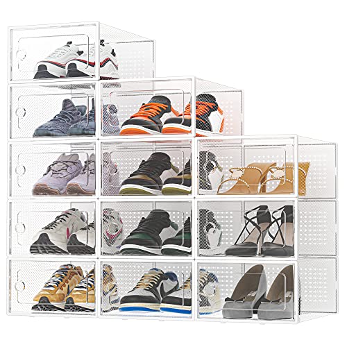 HOMIDEC Schuhboxen Stapelbar Transparent, 12er Pack Schuhkarton mit Deckel,...