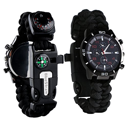 BlueStraw Überlebens-Armbanduhr, Männer & Frauen Notfall Überleben Uhr mit...