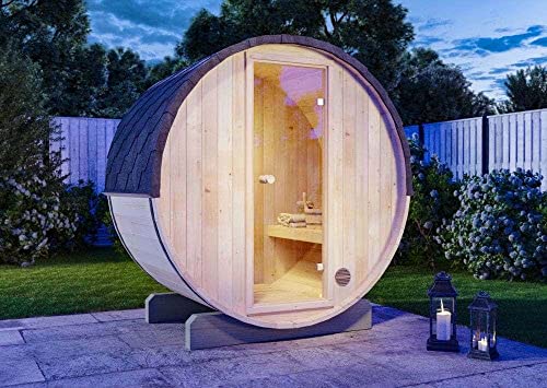 FinnTherm Fass-Sauna Mini XXS, 194 x 130 x 194 cm Gartensauna, Outdoor Sauna mit...
