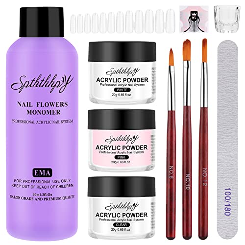 SPTHTHHPY Acryl Nagelset Acrylpulver Set 3 Farben und 90ML Acryl Liquid...