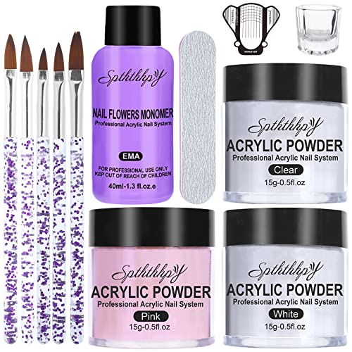 SPTHTHHPY Acryl Nagelset Acrylpulver Set 3 Farben und 40ML Acryl Liquid...